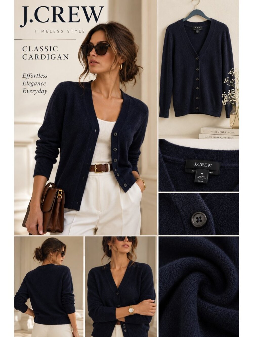 J.Crew 100% Cashmere Black V-Neck Button Front Cardigan Sweater Size M